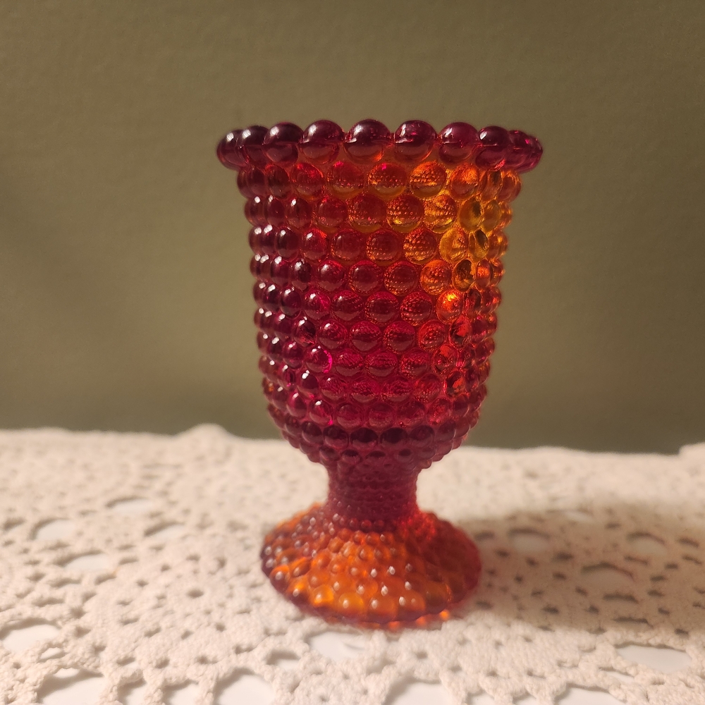 Fenton Amberina Hobnail Mini Vase Toothpick / QTip / Matchstick Holder IT GLOWS!